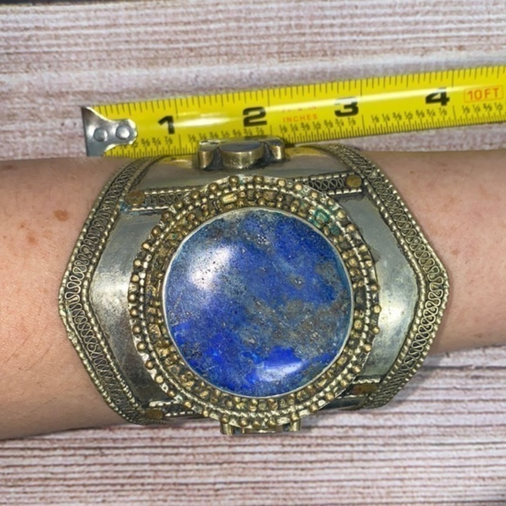 Vintage Handmade Kuchi Tribal Lapiz Lazuli Cuff Bracelet